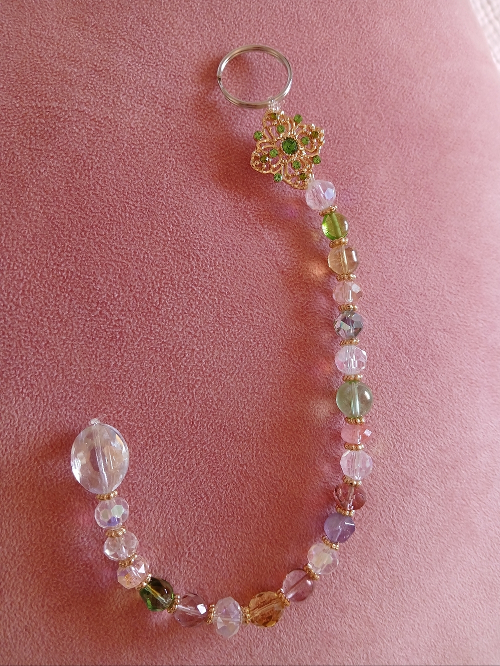 Handmade Multicolor Glass And Crystal Beaded Sun Cathcherwith Gold Flower Accent
